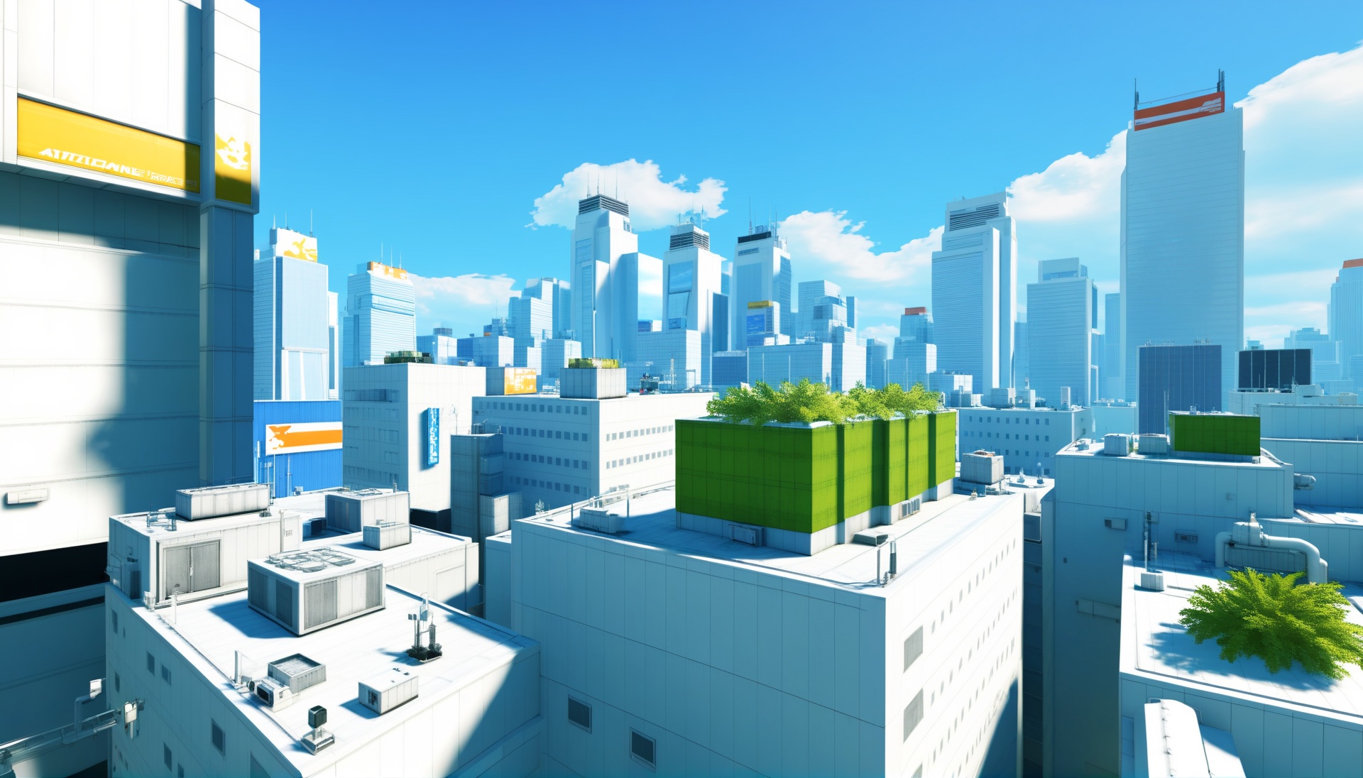 Mirror's Edge Style, Cityscape, Sunny, Rooftops, Trees, Clean White ...