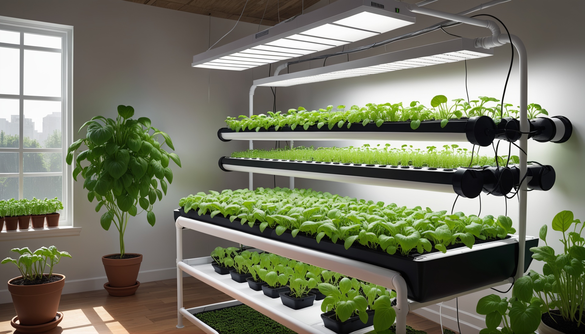 Hydroponic indoor garden, growing food with minimal water Stable