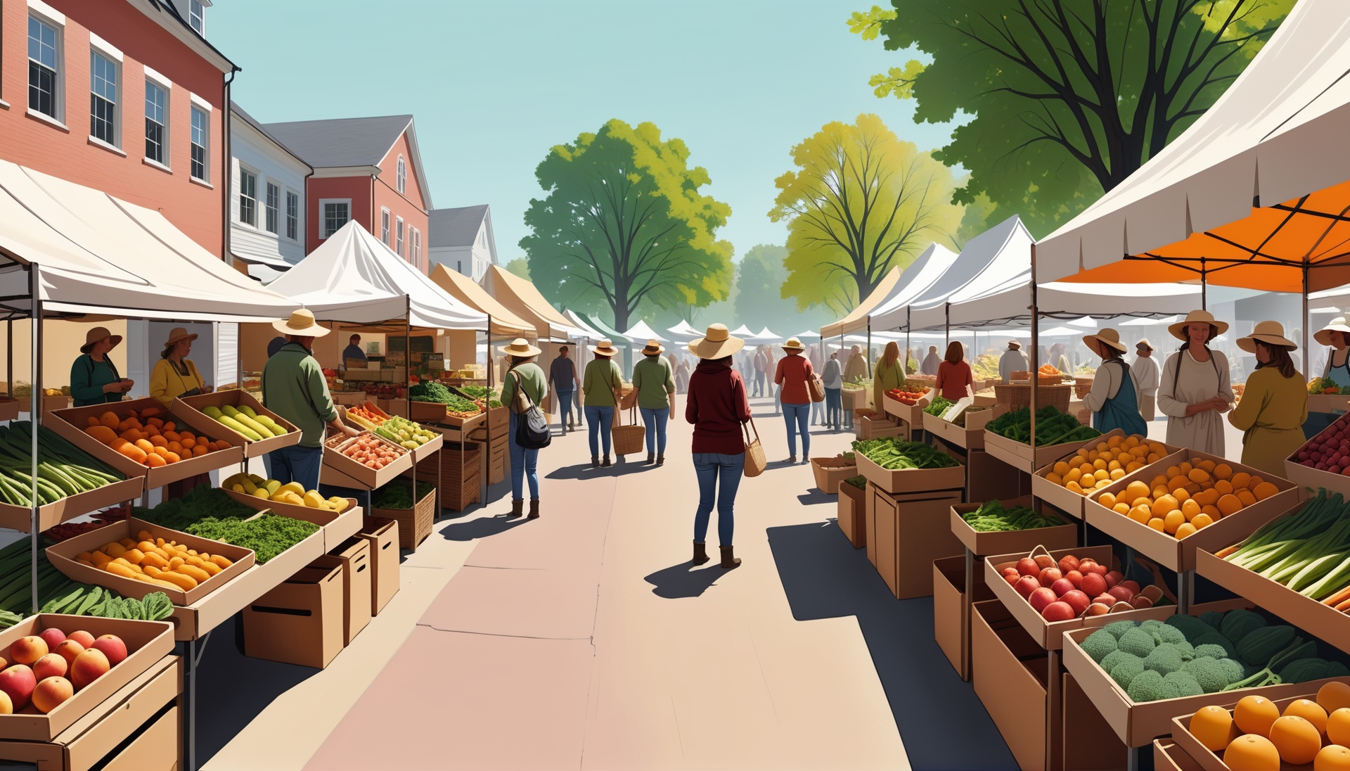 Farmer's market, people buying local produce, directly from farmers ...