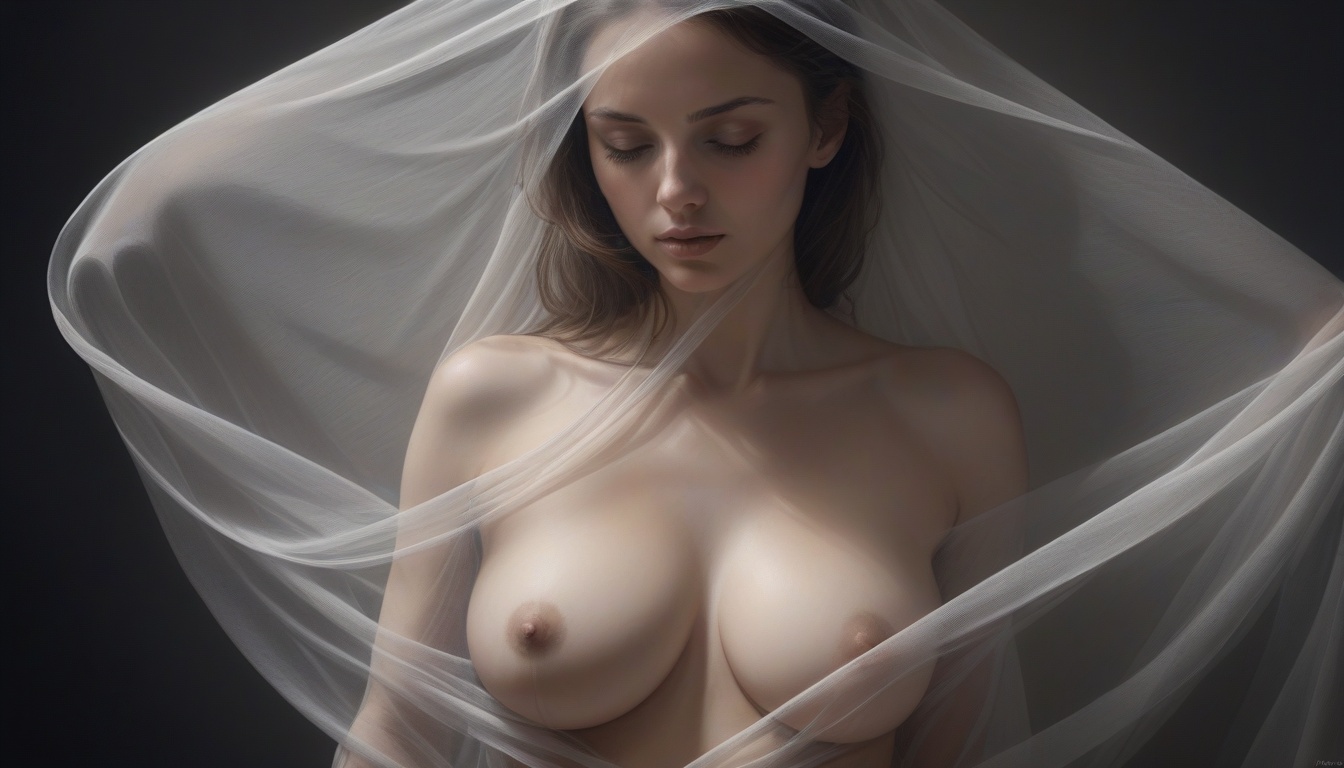 Nude Figure Is Partially Concealed By A Diaphanous Gossamer Veil The Artist S Photorealistic