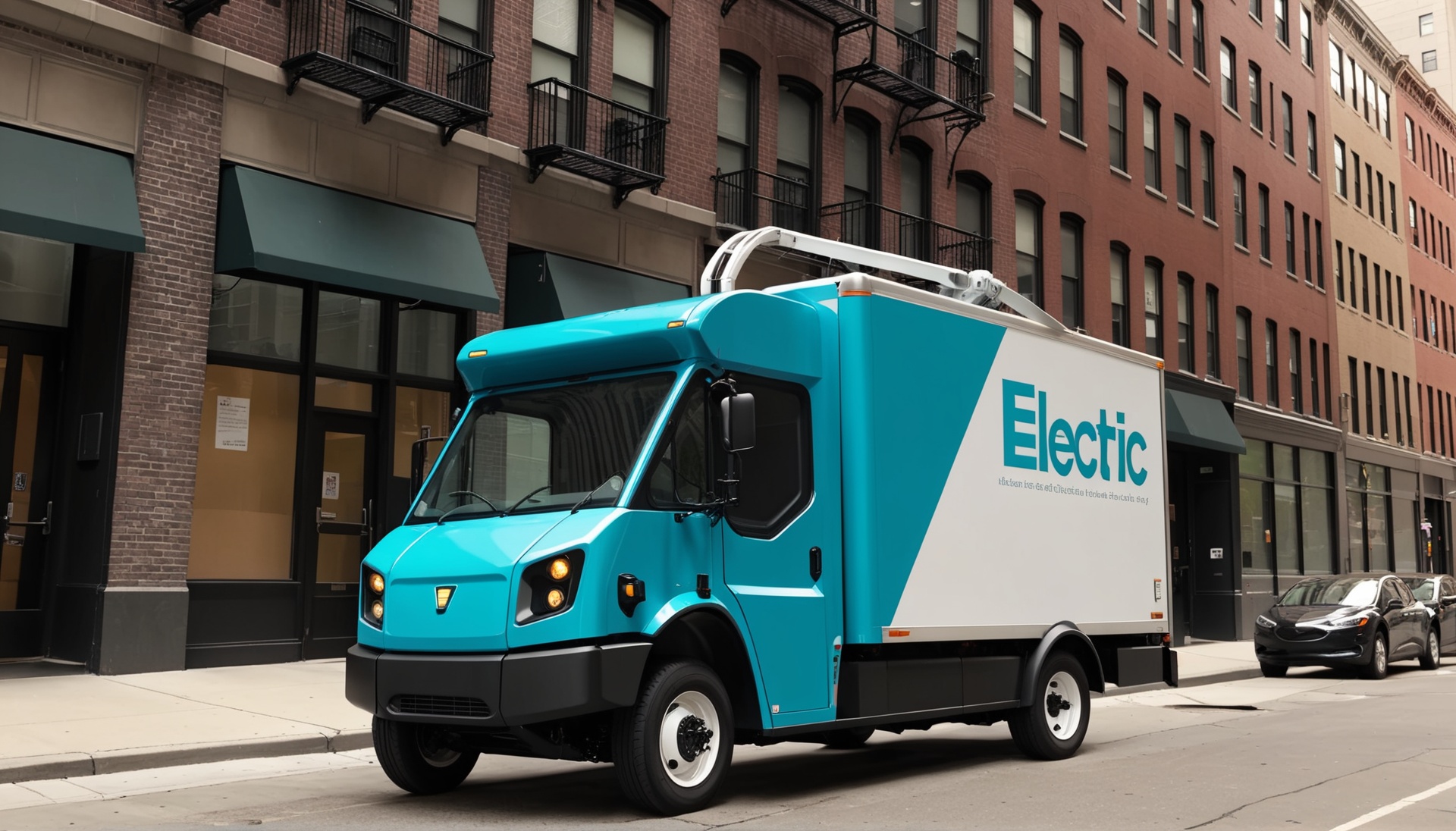 Electric delivery truck making drop-offs in city - Stable Diffusion ...
