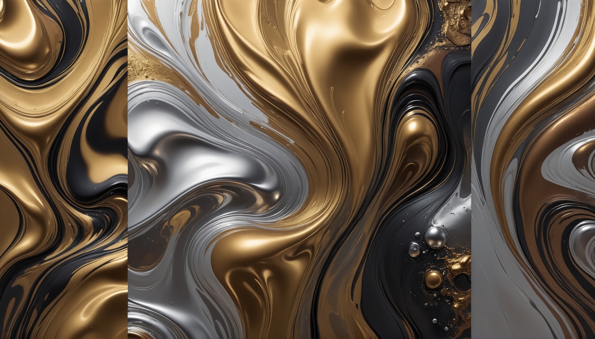 Abstract liquid textures, metallic gold, silver, and bronze Stable