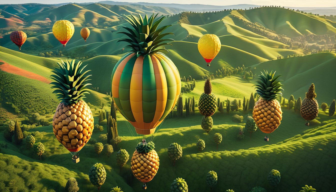 Majestic hot air balloons shaped like giant pineapples float gracefully ...