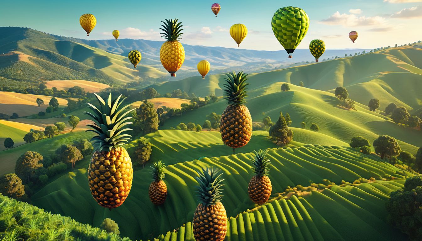 Majestic hot air balloons shaped like giant pineapples float gracefully ...